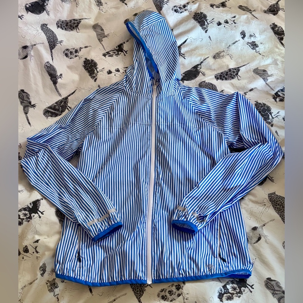 New Balance Blue and White Striped Utility Jacket with Reflective Trim